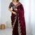 Wine jimmy choo zari butti work embellished wedding wear saree