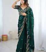 Green jimmy choo zari butti work embellished wedding wear saree