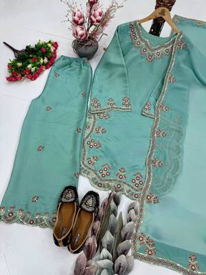 Light-green silk blend embroidered palazzo set 4