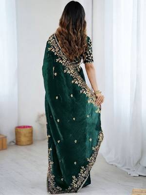 Green jimmy choo zari butti work embellished wedding wear saree 3