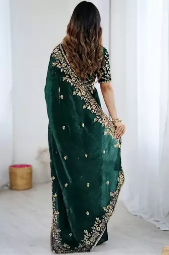 Green jimmy choo zari butti work embellished wedding wear saree