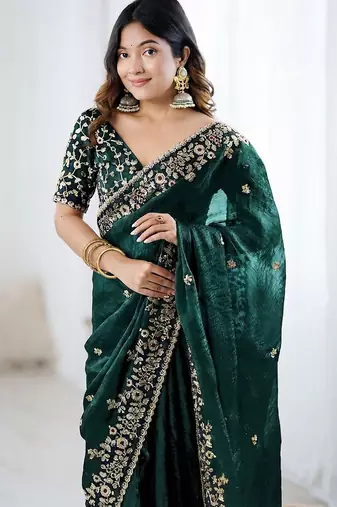 Green jimmy choo zari butti work embellished wedding wear saree