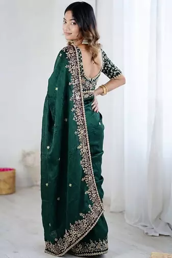Green jimmy choo zari butti work embellished wedding wear saree