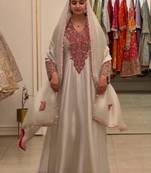 Off-white organza embroidered flared gown set