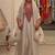 Off-white organza embroidered flared gown set