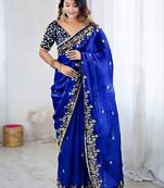 Royal blue jimmy choo zari butti work embellished wedding wear saree