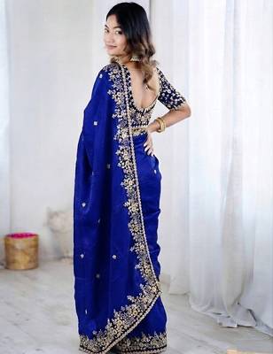 Royal blue jimmy choo zari butti work embellished wedding wear saree 2