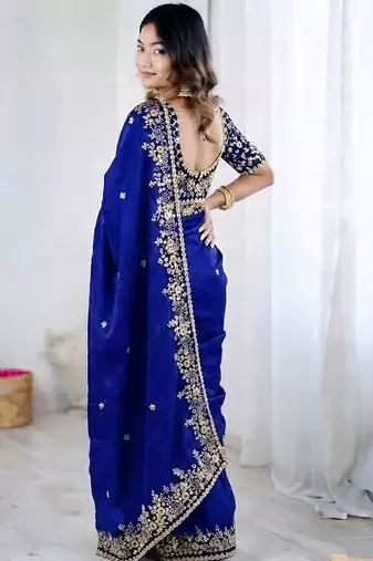 Royal blue jimmy choo zari butti work embellished wedding wear saree