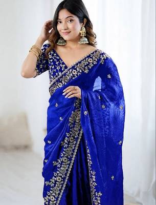 Royal blue jimmy choo zari butti work embellished wedding wear saree 3