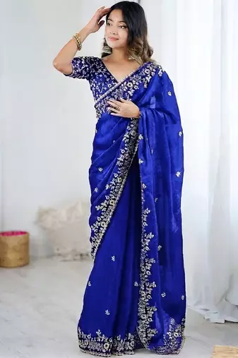 Royal blue jimmy choo zari butti work embellished wedding wear saree