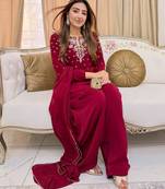 Red crepe embroidered farshi salwar set