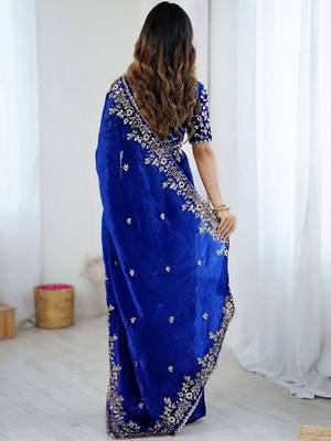 Royal blue jimmy choo zari butti work embellished wedding wear saree 5