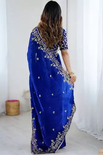 Royal blue jimmy choo zari butti work embellished wedding wear saree
