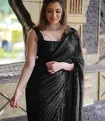 black pure georgette embellished sequinned party wear saree