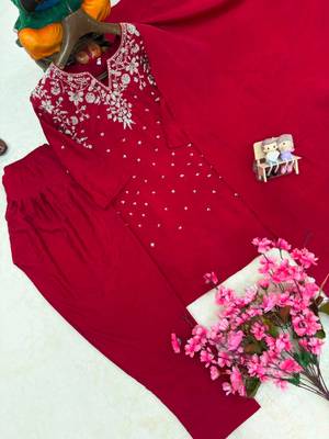 Red crepe embroidered farshi salwar set 4