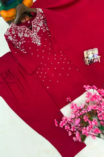 Red crepe embroidered farshi salwar set