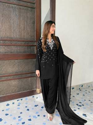 Black crepe embroidered farshi salwar set 1