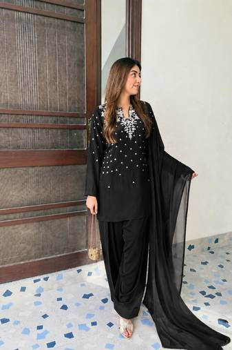 Black crepe embroidered farshi salwar set
