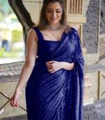blue pure georgette embellished sequinned party wear saree