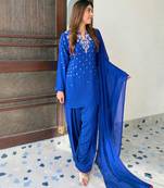 Royal-blue crepe embroidered farshi salwar set