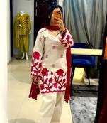 Off-white cotton poly embroidered kurta set