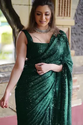 green pure georgette embellished sequinned party wear saree