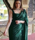 green pure georgette embellished sequinned party wear saree