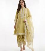 Gold silk blend embroidered farshi salwar set