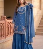 Blue faux georgette embroidered palazzo set