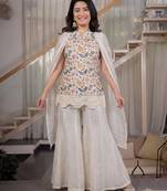 Off-white silk blend embroidered palazzo set