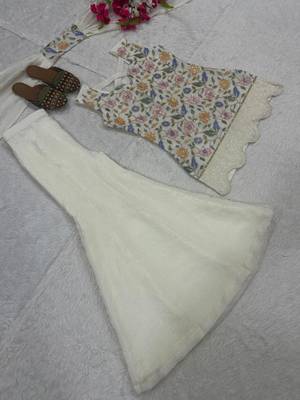Off-white silk blend embroidered palazzo set 4