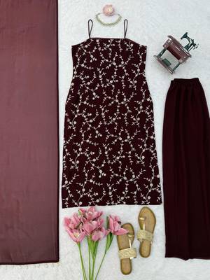 Dark-brown faux georgette embroidered palazzo set 4