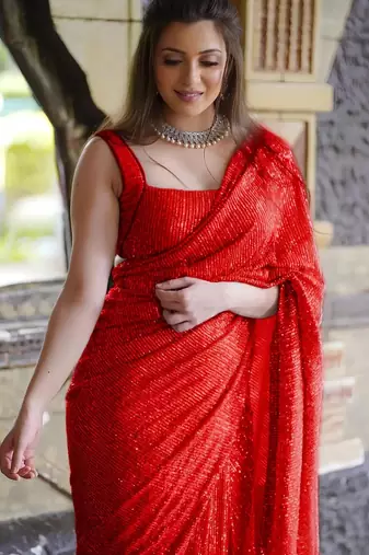 Pure georgette embellished sequinned party wear saree