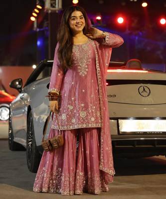 Pink silk blend embroidered palazzo set 2