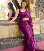 magenta pure georgette embellished sequinned party wear saree
