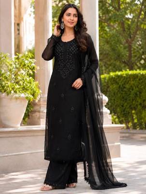 Black georgette embroidered palazzo set 1