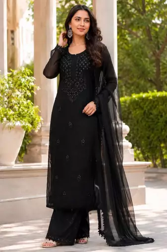 Black georgette embroidered palazzo set