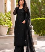 Black georgette embroidered palazzo set