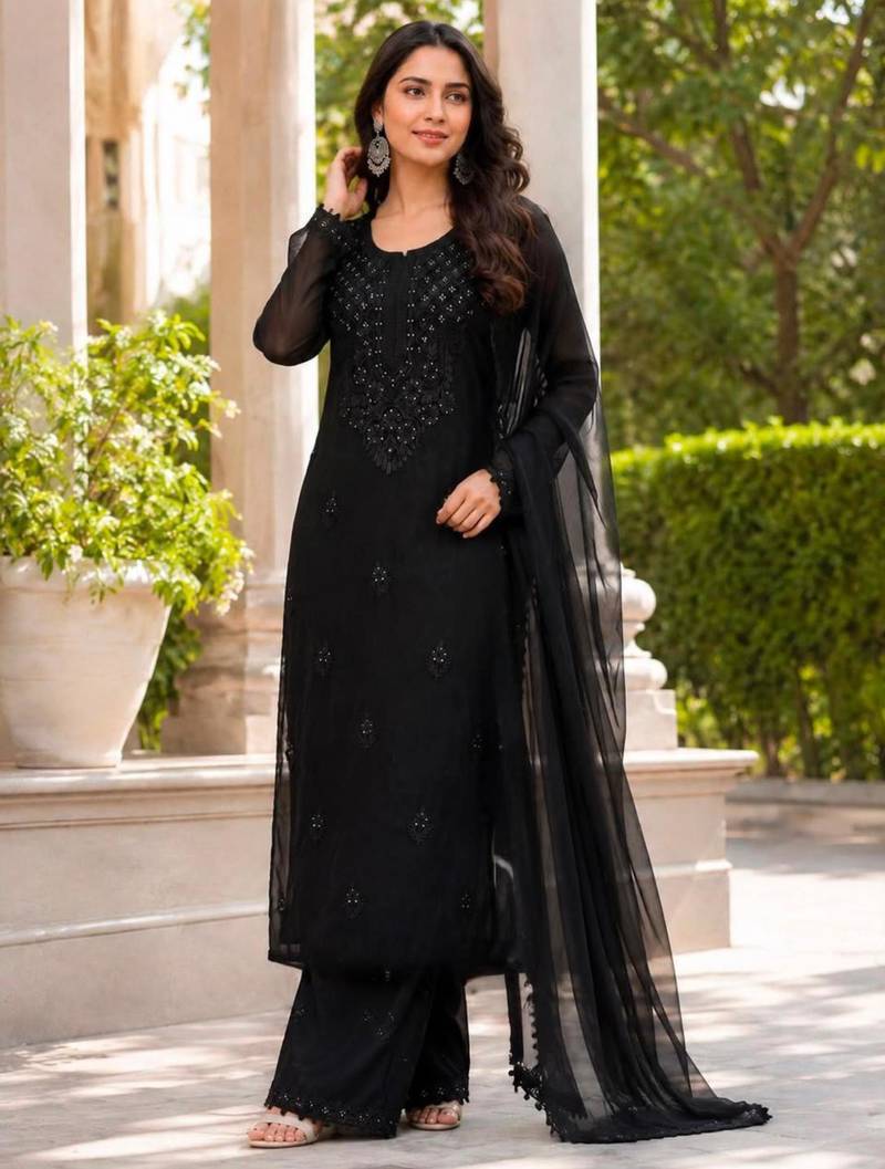 Black georgette embroidered palazzo set