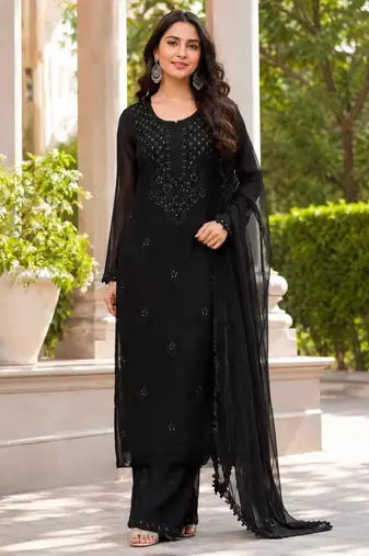 Black georgette embroidered palazzo set