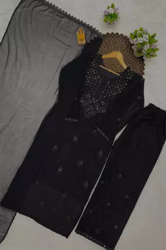 Black georgette embroidered palazzo set