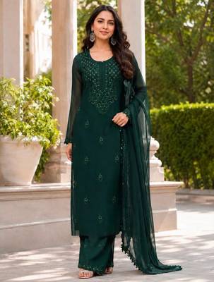 Dark-green georgette embroidered palazzo set 1