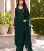 Dark-green georgette embroidered palazzo set