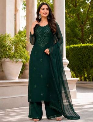 Dark-green georgette embroidered palazzo set 2