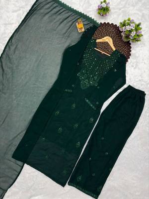 Dark-green georgette embroidered palazzo set 3