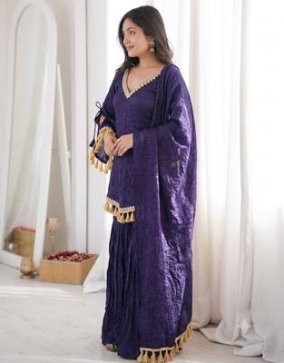 Royal-blue silk blend embroidered palazzo set 2