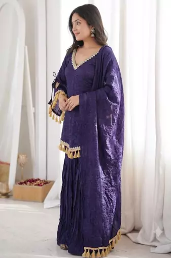 Royal-blue silk blend embroidered palazzo set
