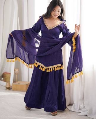 Royal-blue silk blend embroidered palazzo set 3