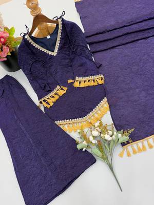 Royal-blue silk blend embroidered palazzo set 4