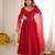 Red silk blend embroidered flared gown set